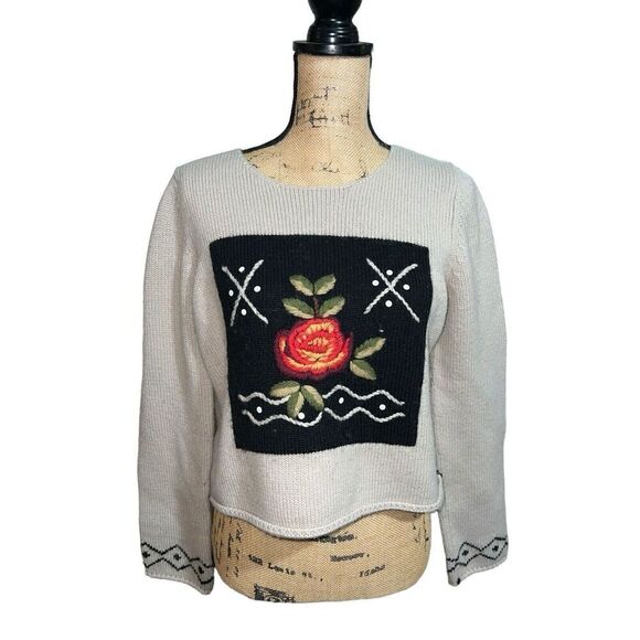 Wool Blend Cropped Boxy Tan Crochet Details Sweater Made In‎ Italy XL - Picture 1 of 6